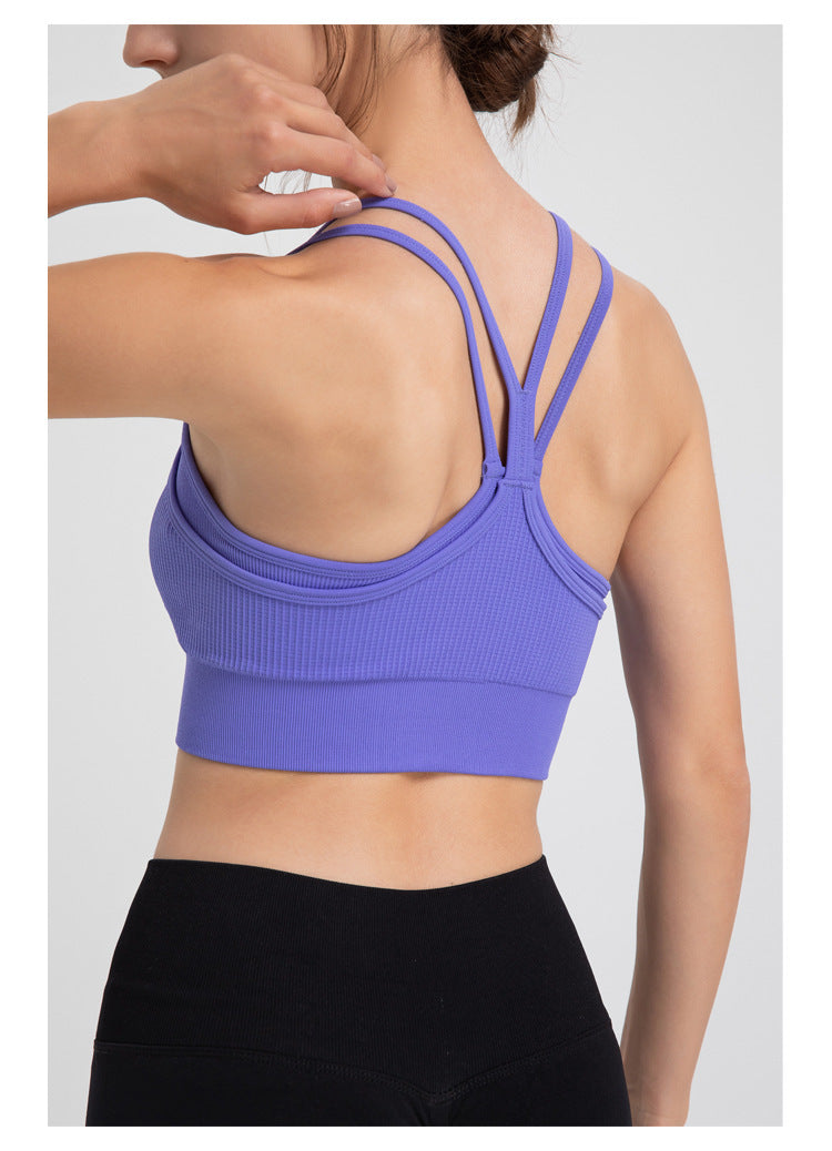 Spaghetti Straps Fake Two Piece Sports Bra Yoga Fitness Tank Top