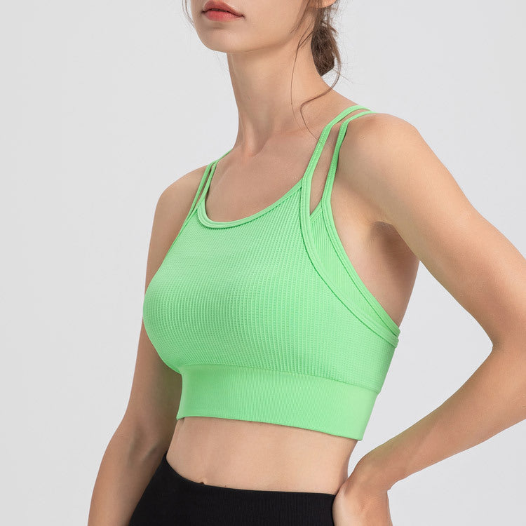 Spaghetti Straps Fake Two Piece Sports Bra Yoga Fitness Tank Top