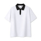 Yarn Beaded Ground Contrast Color Half-Zip Polo Shirt