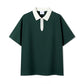 Yarn Beaded Ground Contrast Color Half-Zip Polo Shirt