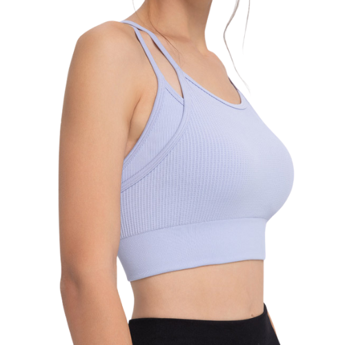 Spaghetti Straps Fake Two Piece Sports Bra Yoga Fitness Tank Top