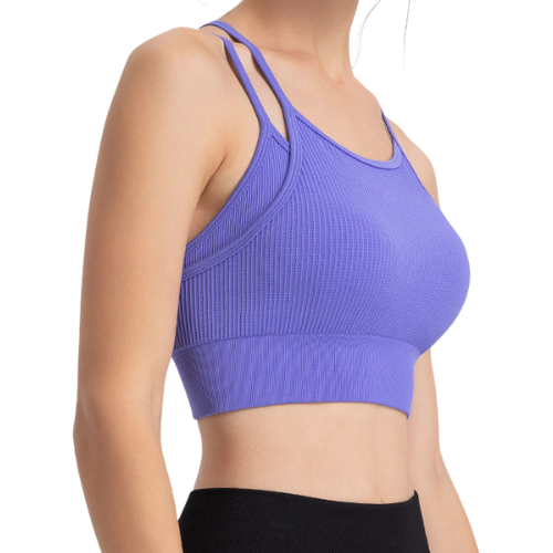 Spaghetti Straps Fake Two Piece Sports Bra Yoga Fitness Tank Top